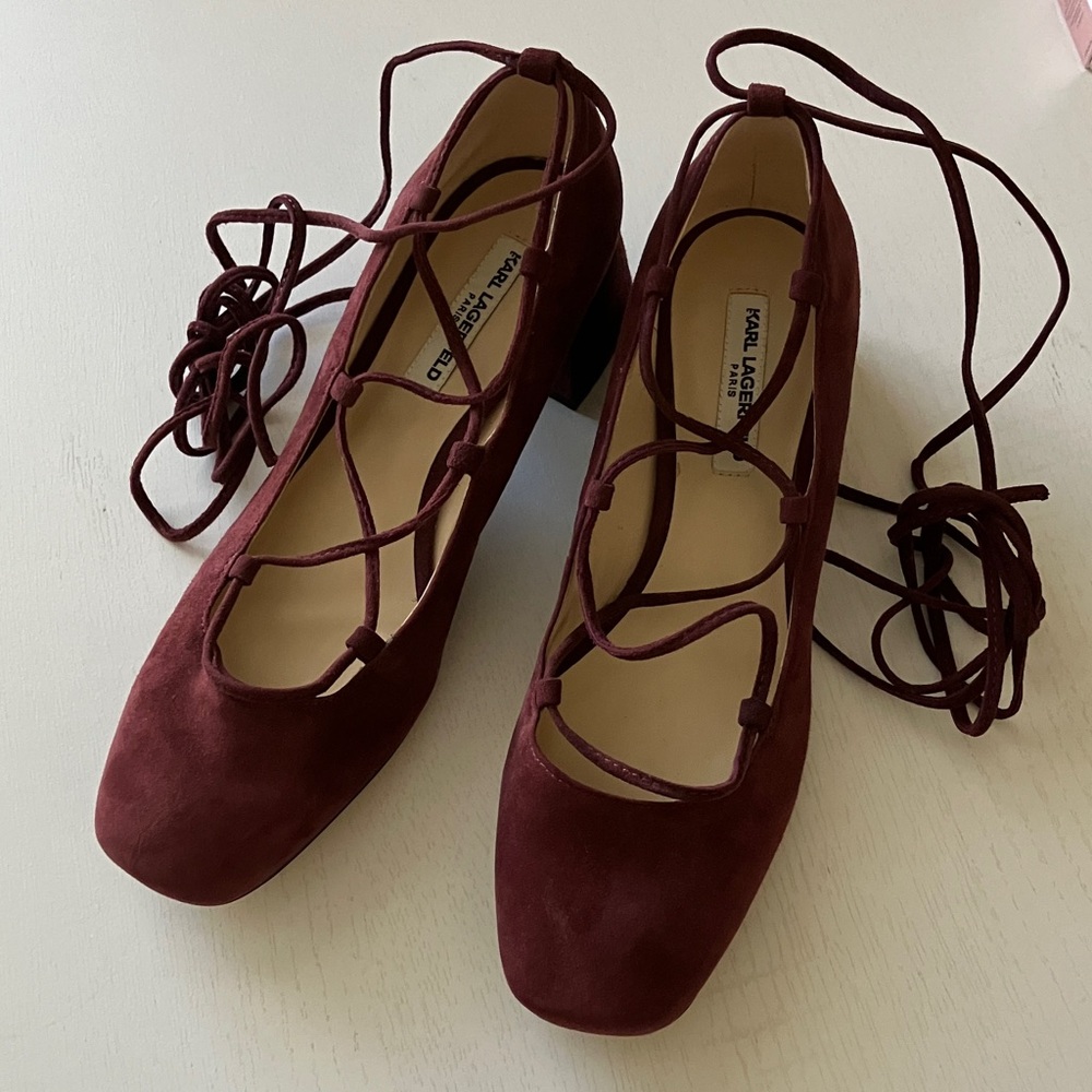 Karl Lagerfeld Charlie Suede Lace Up Block Heels (6.5) NWT - Picture 3 of 12